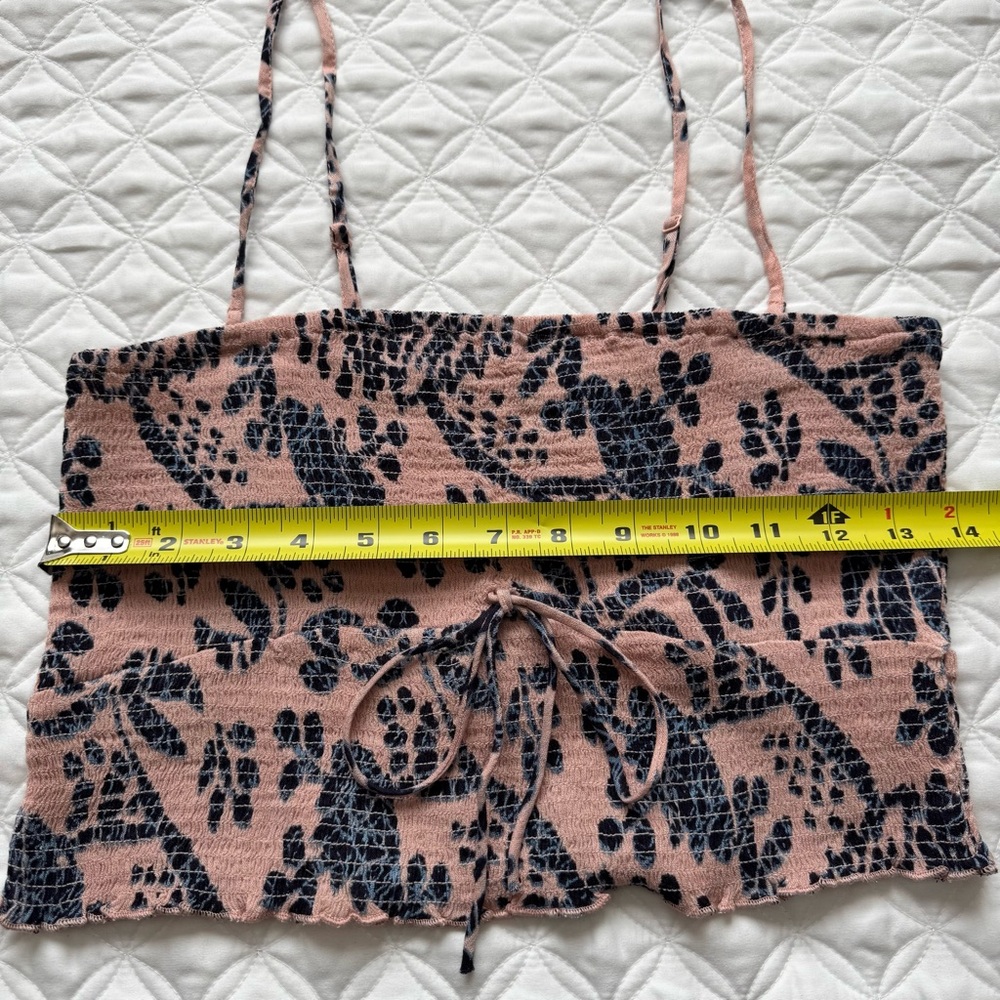 Free People FP One Maia Smocked Bandeau Crop Top Pink Blue Floral Boho Sz Large - Picture 3 of 13